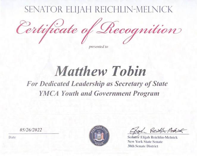 State Senate Certificate of Recognition