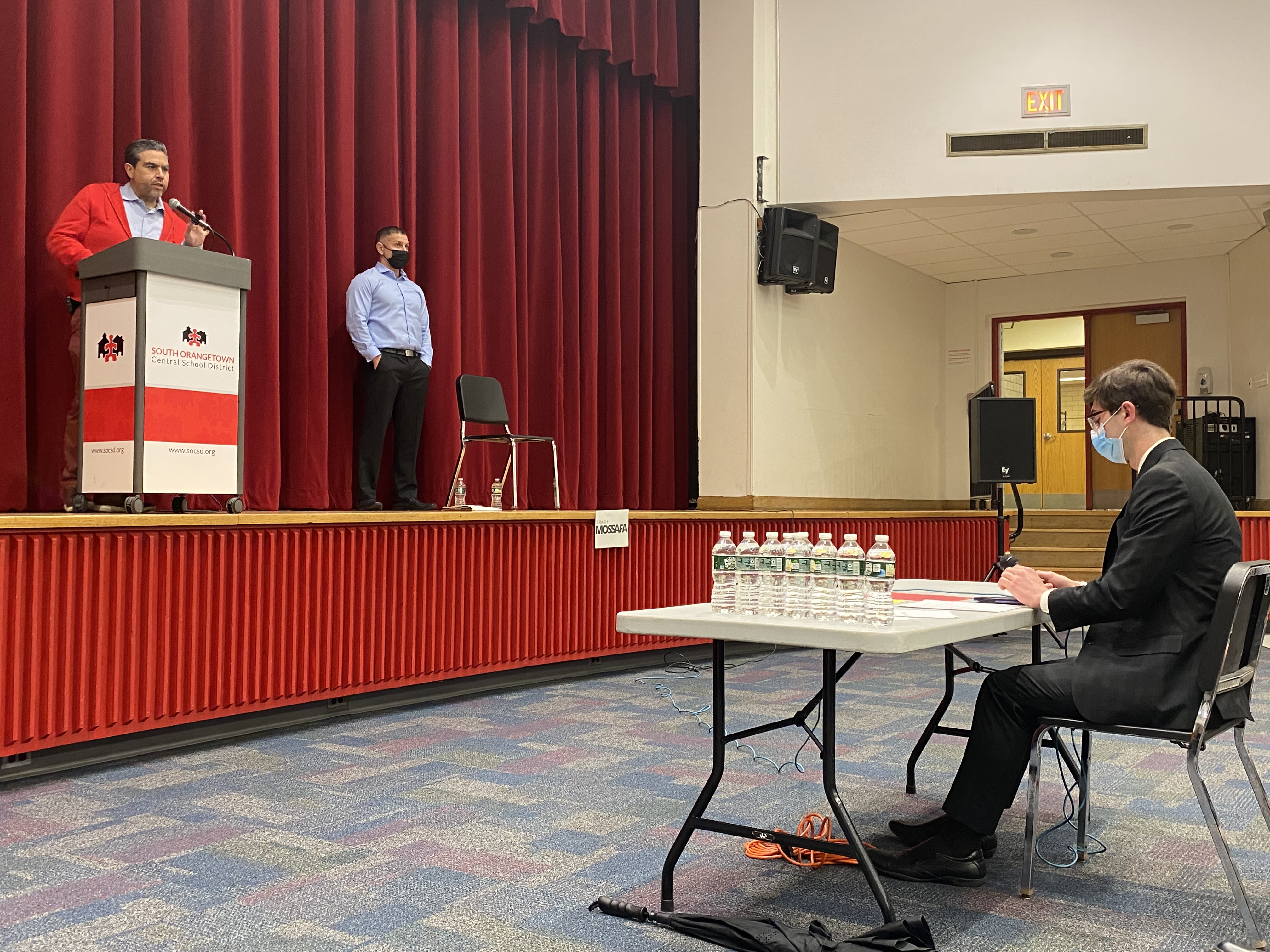 Matthew moderating the SOCSD Board of Education Candidates' Forum